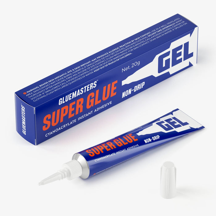 GLUE MASTERS Professional Grade Super Glue Cyanoacrylate Gel, 20 Gram, Tube (0.7 oz), Clear