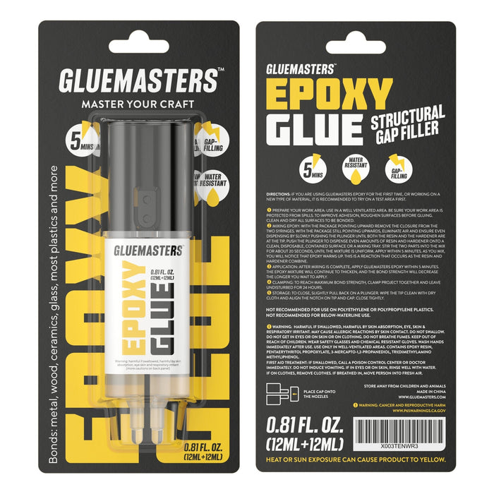 GLUE MASTERS Part Epoxy, Minute Set, Ounce Syringe, Clear