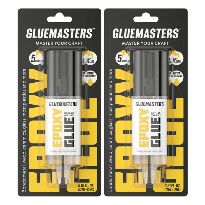 GLUE MASTERS 2 Part Epoxy, 5 Minute Set, .81 Ounce Syringe, Clear (Pack of 2)